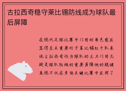 古拉西奇稳守莱比锡防线成为球队最后屏障